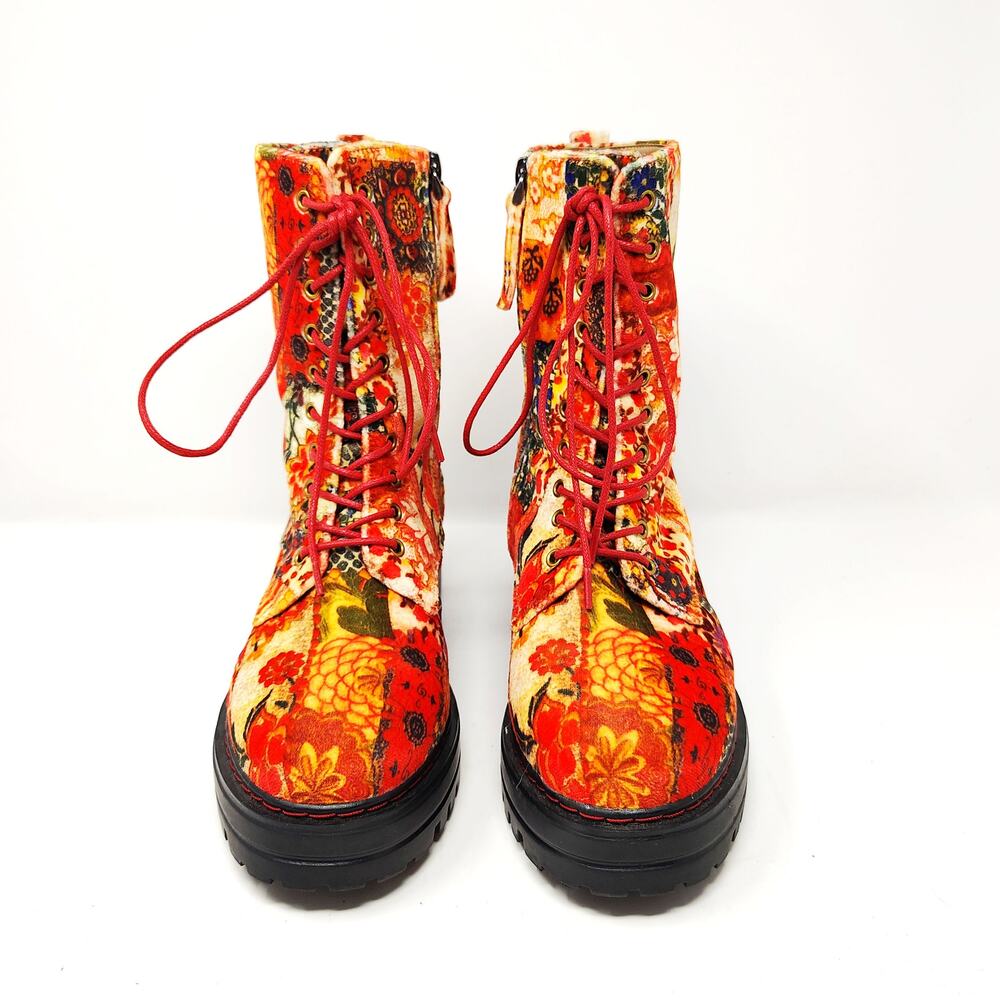 Aerosoles X Laura Ashley Womens 7 La Shelton Boots Floral Velvet Combat Lace Up - Picture 5 of 9